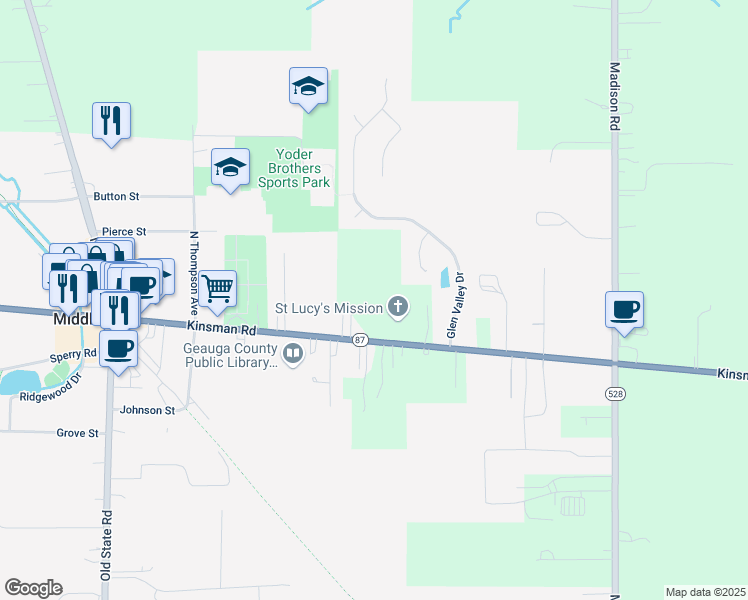 map of restaurants, bars, coffee shops, grocery stores, and more near 16246 East High Street in Middlefield