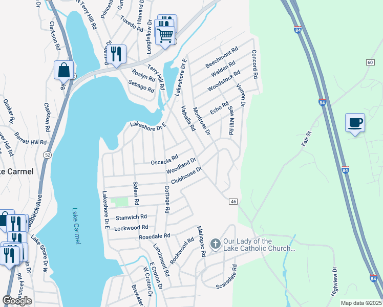 map of restaurants, bars, coffee shops, grocery stores, and more near 54 Osceola Road in Carmel Hamlet