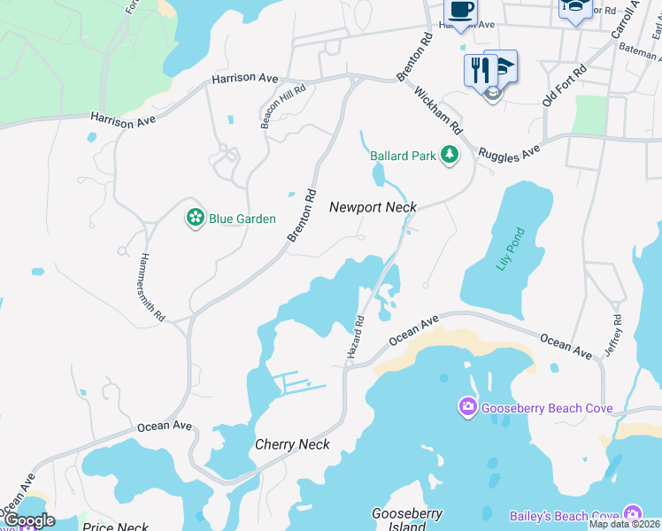 map of restaurants, bars, coffee shops, grocery stores, and more near 10 Cherry Creek Rd in Newport