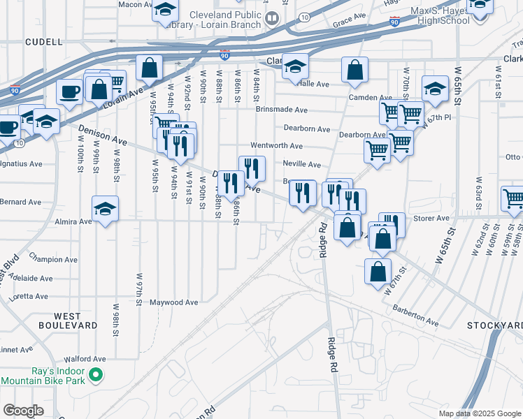 map of restaurants, bars, coffee shops, grocery stores, and more near 3333 West 84th Street in Cleveland