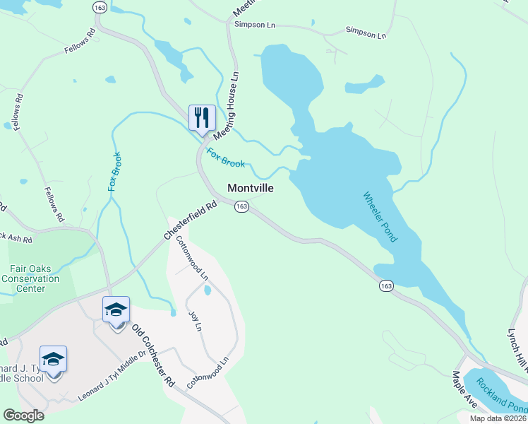 map of restaurants, bars, coffee shops, grocery stores, and more near 637 Connecticut 163 in Montville
