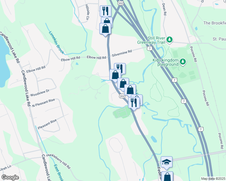 map of restaurants, bars, coffee shops, grocery stores, and more near 540 Federal Road in Brookfield