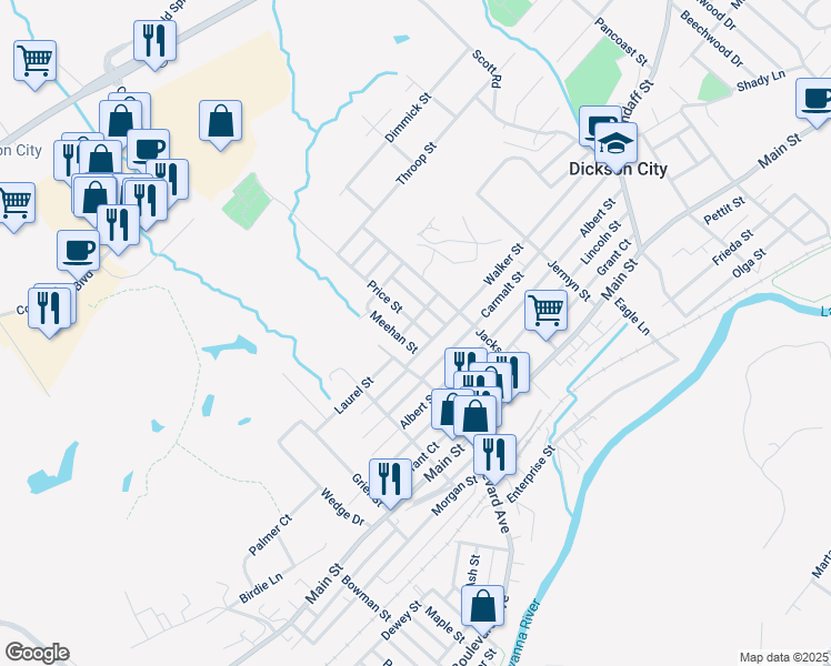 map of restaurants, bars, coffee shops, grocery stores, and more near in Scranton