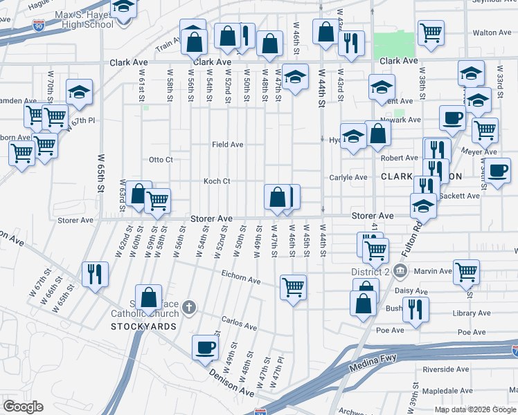 map of restaurants, bars, coffee shops, grocery stores, and more near in Cleveland
