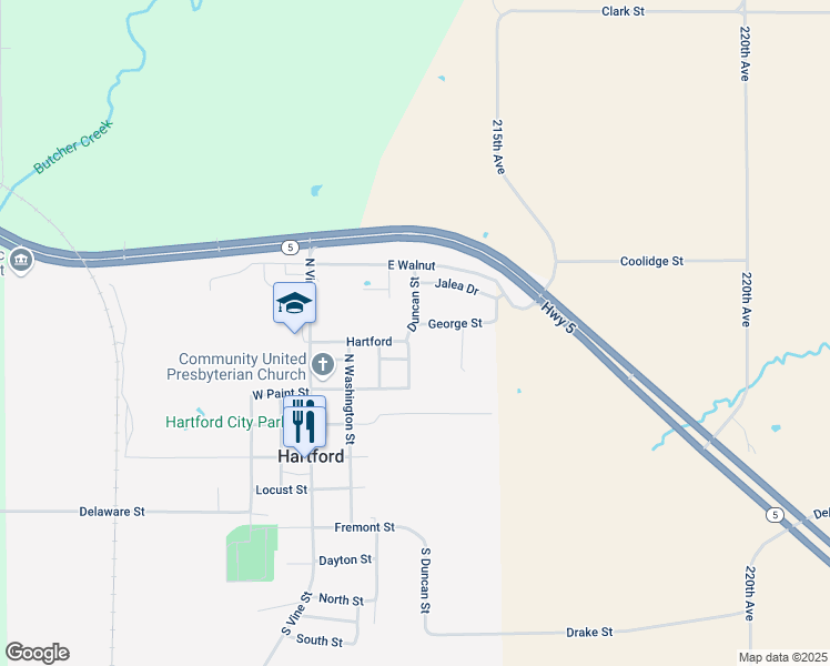 map of restaurants, bars, coffee shops, grocery stores, and more near 505 Duncan Street in Hartford