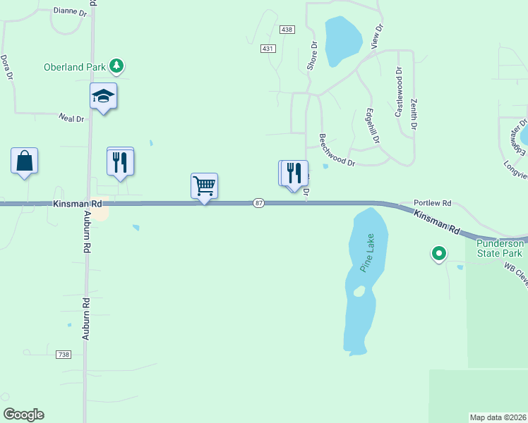 map of restaurants, bars, coffee shops, grocery stores, and more near 11315 Kinsman Road in Geauga County