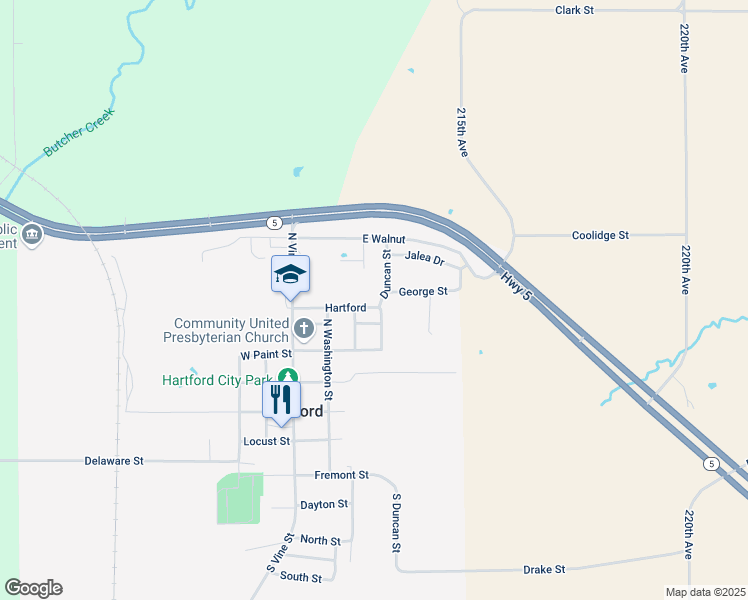 map of restaurants, bars, coffee shops, grocery stores, and more near 505 Duncan Street in Hartford