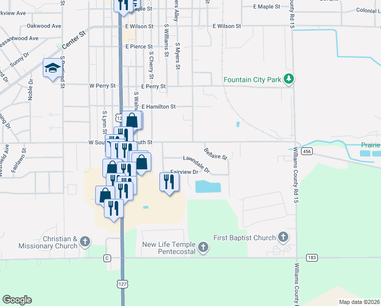map of restaurants, bars, coffee shops, grocery stores, and more near 425 Lawndale Drive in Bryan