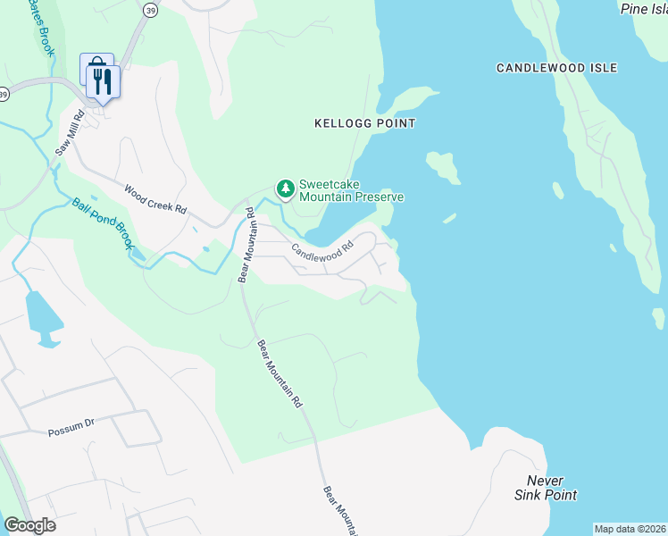 map of restaurants, bars, coffee shops, grocery stores, and more near 30 Candlewood Drive in New Fairfield