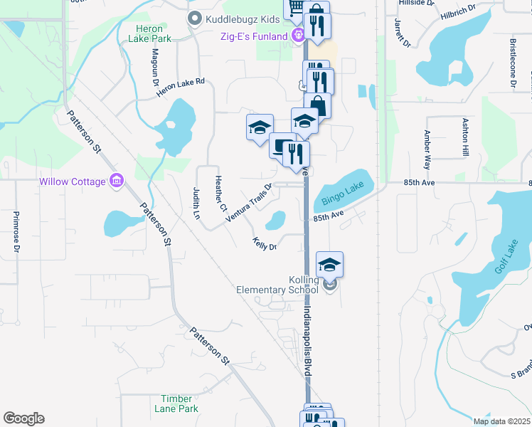 map of restaurants, bars, coffee shops, grocery stores, and more near 11427 Ventura Drive in Saint John
