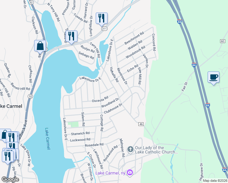 map of restaurants, bars, coffee shops, grocery stores, and more near 54 Osceola Road in Carmel Hamlet