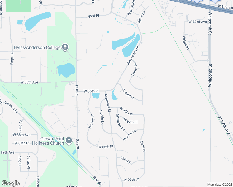 map of restaurants, bars, coffee shops, grocery stores, and more near 8566 Mathews Court in Crown Point