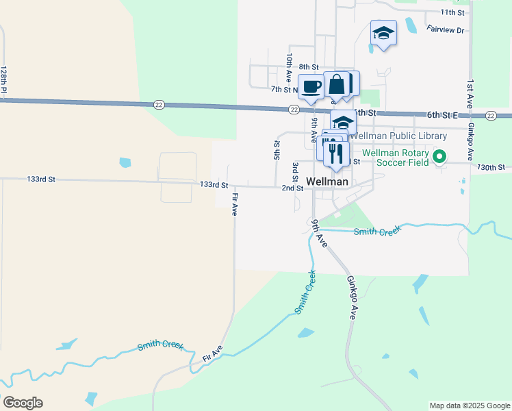map of restaurants, bars, coffee shops, grocery stores, and more near 1105 2nd Street in Wellman