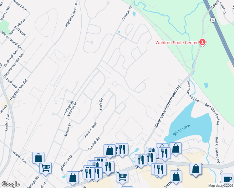 map of restaurants, bars, coffee shops, grocery stores, and more near 20 Park Circle Drive in Middletown