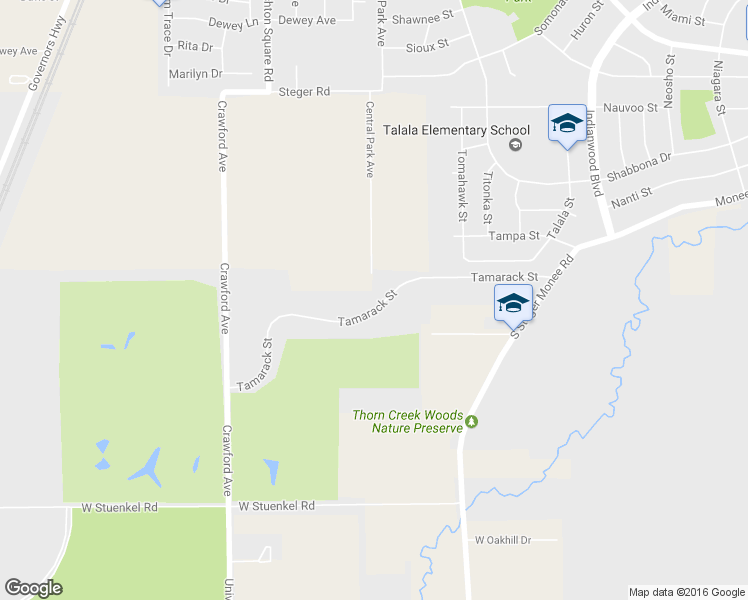 map of restaurants, bars, coffee shops, grocery stores, and more near 392 Tamarack Street in Park Forest