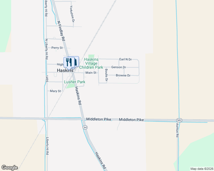 map of restaurants, bars, coffee shops, grocery stores, and more near 106 Enright Drive in Haskins