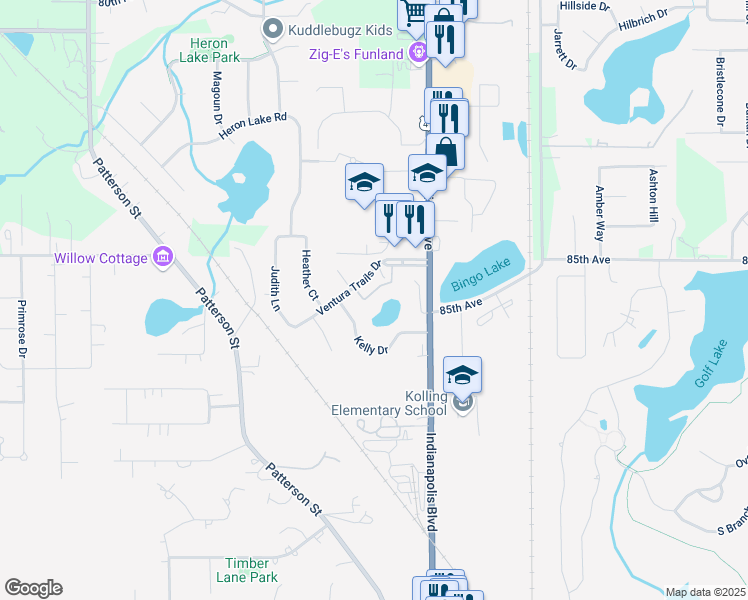 map of restaurants, bars, coffee shops, grocery stores, and more near 11427 Ventura Trails Drive in Saint John