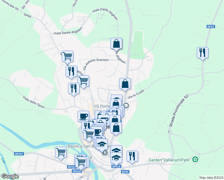 map of restaurants, bars, coffee shops, grocery stores, and more near 19 Via Trieste in Pontecorvo