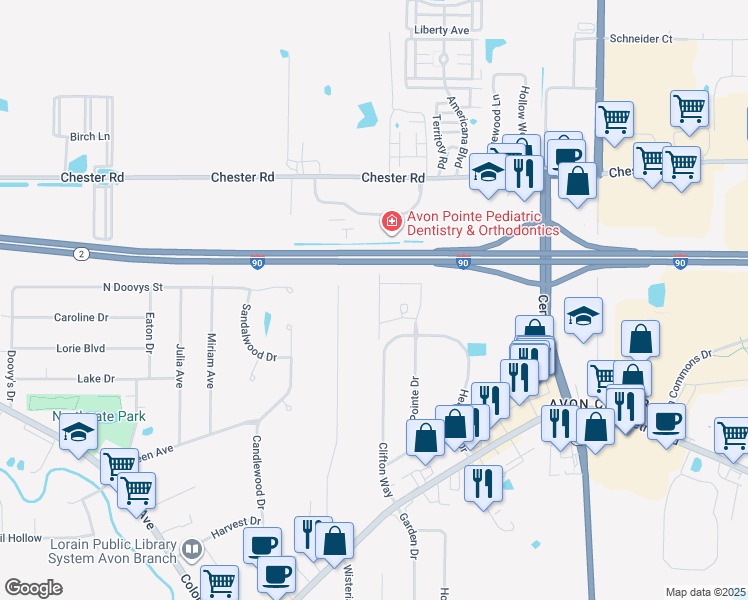map of restaurants, bars, coffee shops, grocery stores, and more near 2022 West Reserve Circle in Avon
