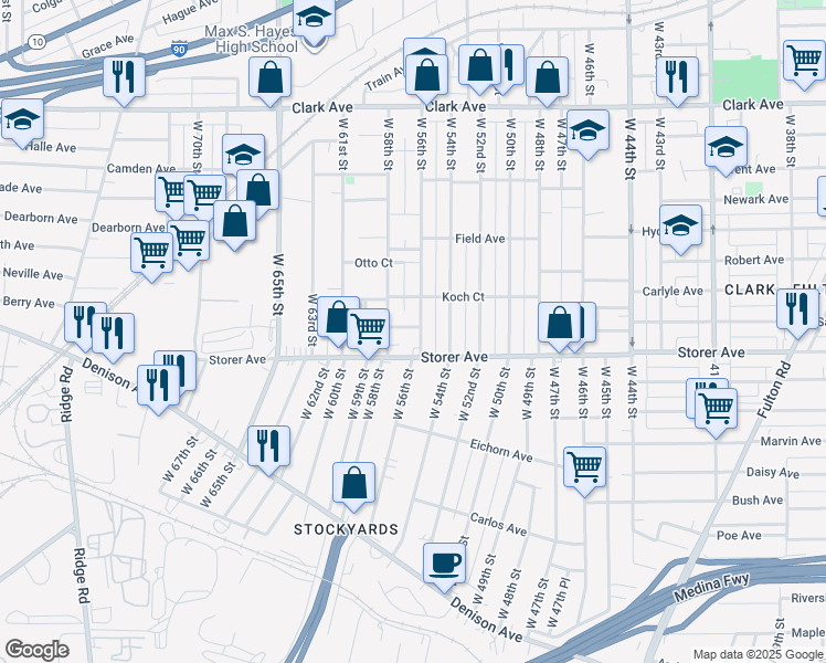 map of restaurants, bars, coffee shops, grocery stores, and more near 3337 West 56th Street in Cleveland