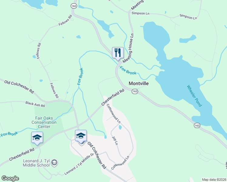 map of restaurants, bars, coffee shops, grocery stores, and more near 23 Chesterfield Road in Montville