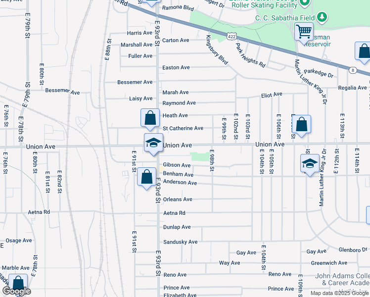map of restaurants, bars, coffee shops, grocery stores, and more near 9503 Beacon Avenue in Cleveland