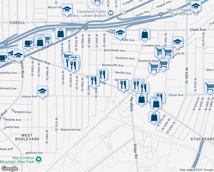 map of restaurants, bars, coffee shops, grocery stores, and more near 3333 West 84th Street in Cleveland