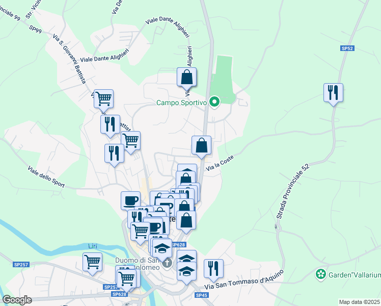 map of restaurants, bars, coffee shops, grocery stores, and more near 1 Via Saragat in Pontecorvo