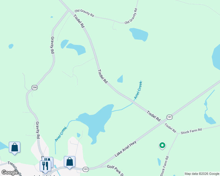 map of restaurants, bars, coffee shops, grocery stores, and more near 223 Tisdel Road in Lake Ariel
