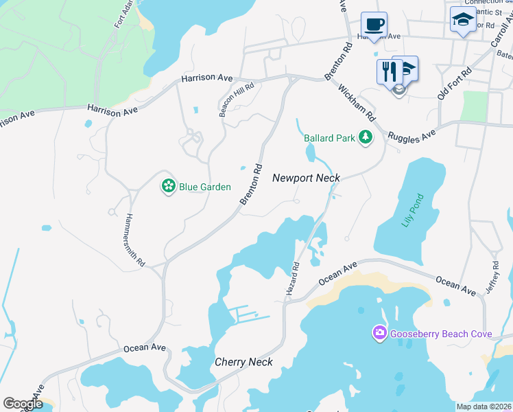 map of restaurants, bars, coffee shops, grocery stores, and more near 10 Cherry Creek Road in Newport