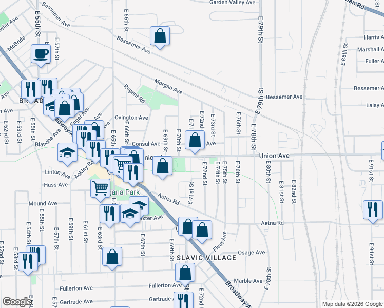 map of restaurants, bars, coffee shops, grocery stores, and more near in Cleveland