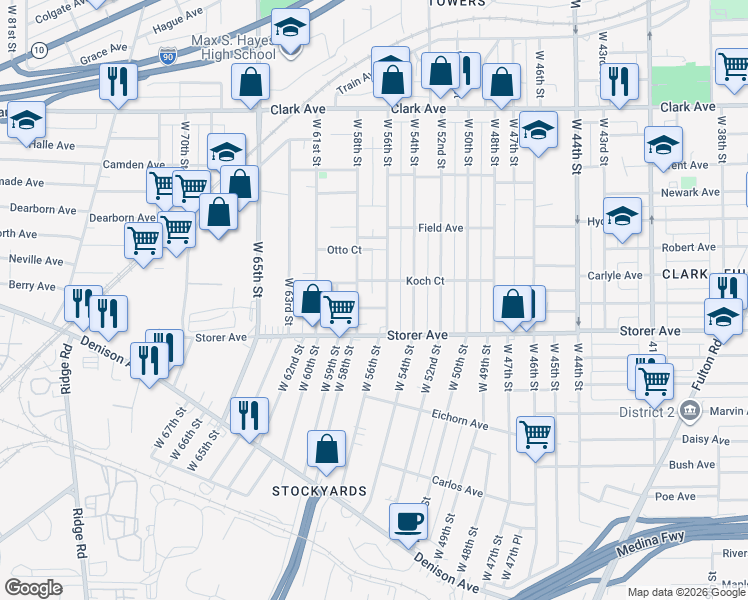 map of restaurants, bars, coffee shops, grocery stores, and more near 3337 West 56th Street in Cleveland