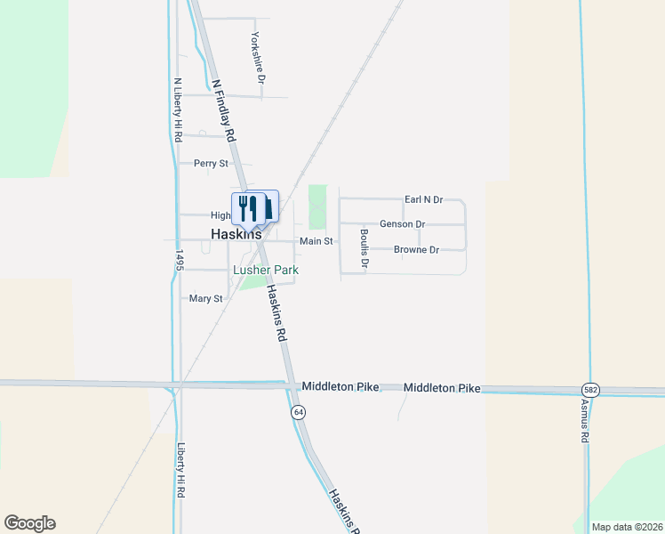 map of restaurants, bars, coffee shops, grocery stores, and more near 202 South Sullivan Drive in Haskins