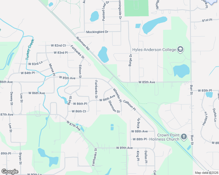 map of restaurants, bars, coffee shops, grocery stores, and more near 6000-6086 W 86th Ave in Crown Point