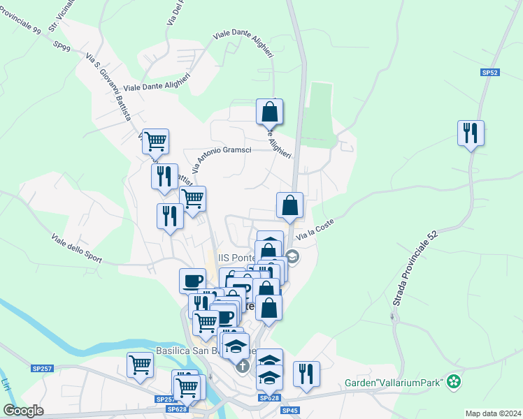 map of restaurants, bars, coffee shops, grocery stores, and more near 19 Via Trieste in Pontecorvo