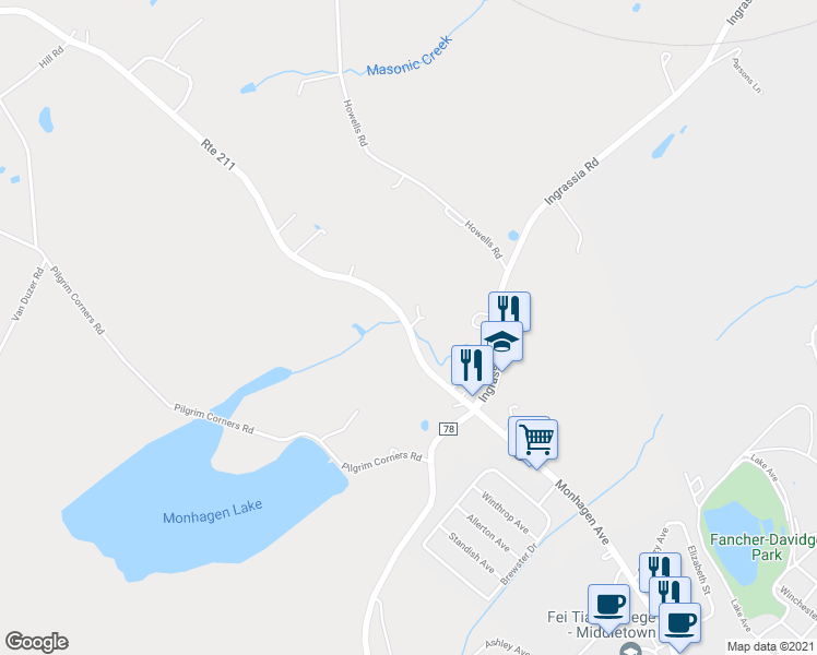 map of restaurants, bars, coffee shops, grocery stores, and more near 393 New York 211 in Middletown