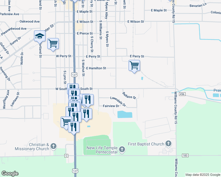 map of restaurants, bars, coffee shops, grocery stores, and more near 403 Lawndale Drive in Bryan