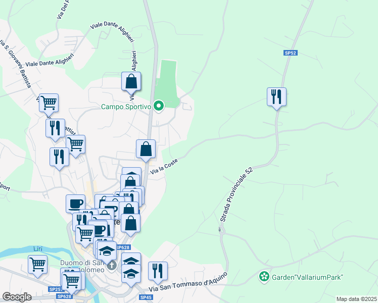 map of restaurants, bars, coffee shops, grocery stores, and more near in Province of Frosinone