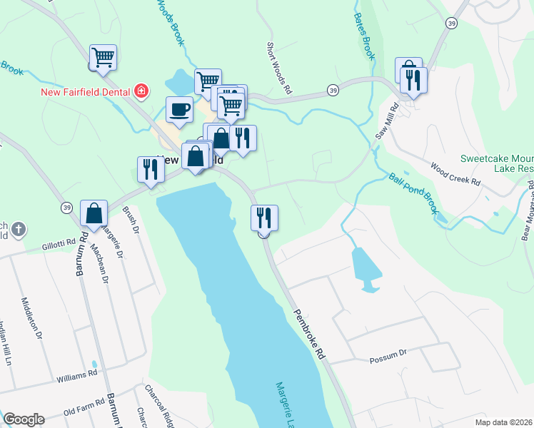 map of restaurants, bars, coffee shops, grocery stores, and more near 54 Connecticut 37 in New Fairfield