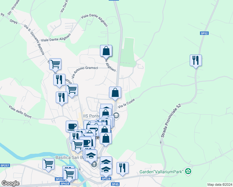 map of restaurants, bars, coffee shops, grocery stores, and more near 124A Via XXIV Maggio in Pontecorvo