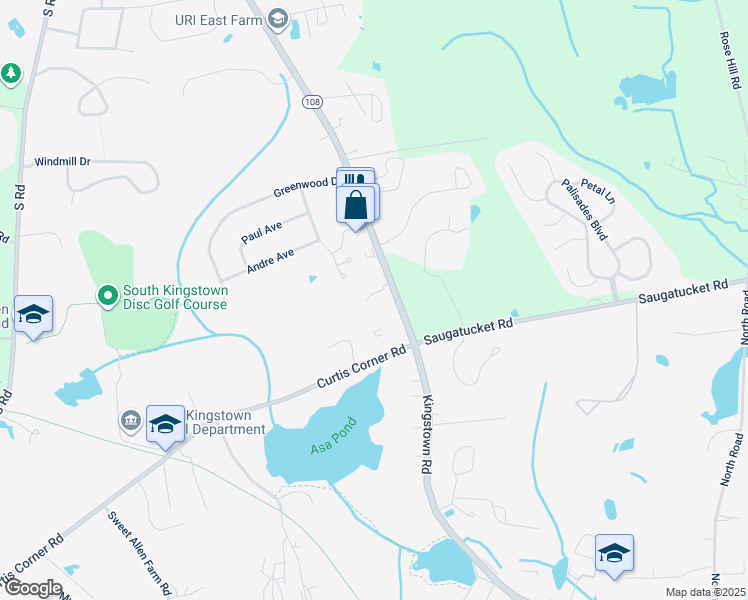map of restaurants, bars, coffee shops, grocery stores, and more near 1838 Kingstown Road in South Kingstown