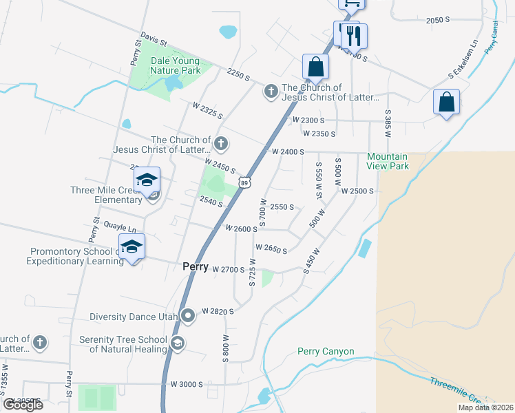 map of restaurants, bars, coffee shops, grocery stores, and more near 2505 U.S. 89 in Perry