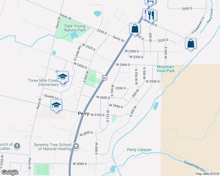 map of restaurants, bars, coffee shops, grocery stores, and more near 2505 U.S. 89 in Perry