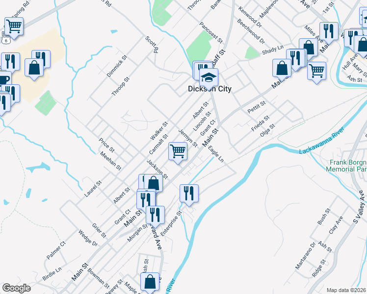 map of restaurants, bars, coffee shops, grocery stores, and more near 973 Lincoln Street in Dickson City