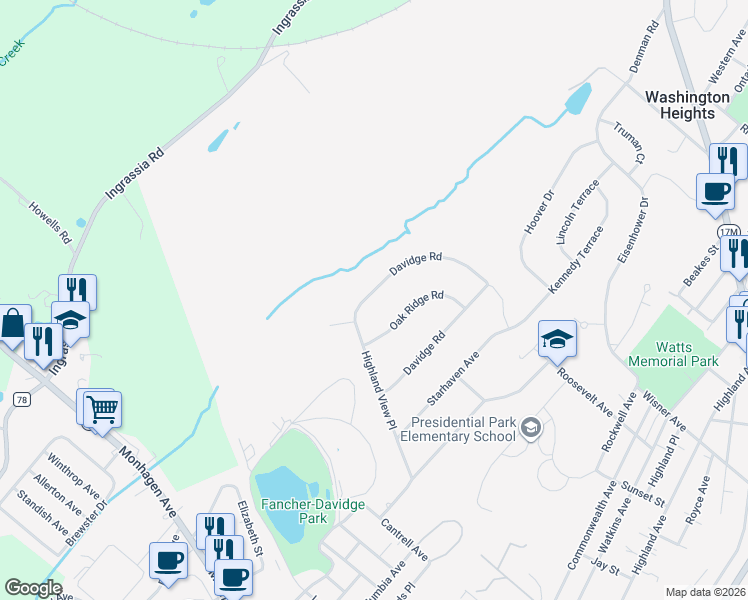 map of restaurants, bars, coffee shops, grocery stores, and more near 40 Highland View Place in Middletown