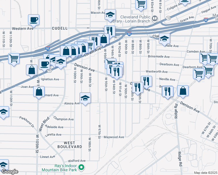 map of restaurants, bars, coffee shops, grocery stores, and more near in Cleveland