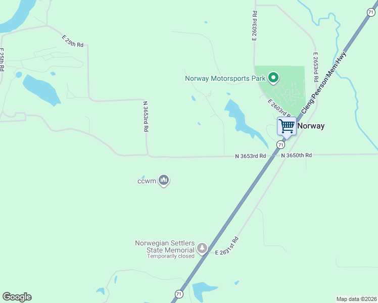 map of restaurants, bars, coffee shops, grocery stores, and more near 2601 North 3653rd Road in Sheridan