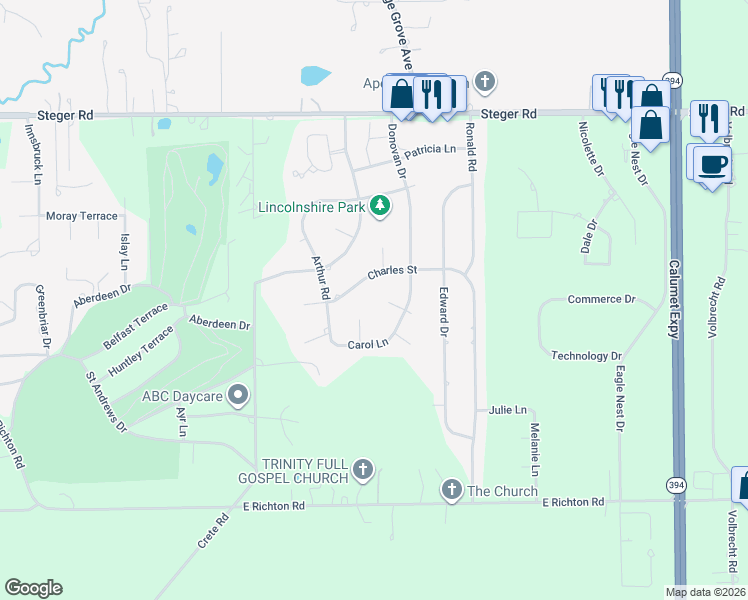 map of restaurants, bars, coffee shops, grocery stores, and more near 944 Charles Street in Crete