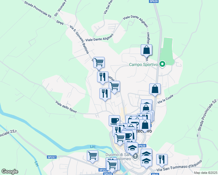 map of restaurants, bars, coffee shops, grocery stores, and more near 36 Via Marco Tullio Cicerone in Pontecorvo