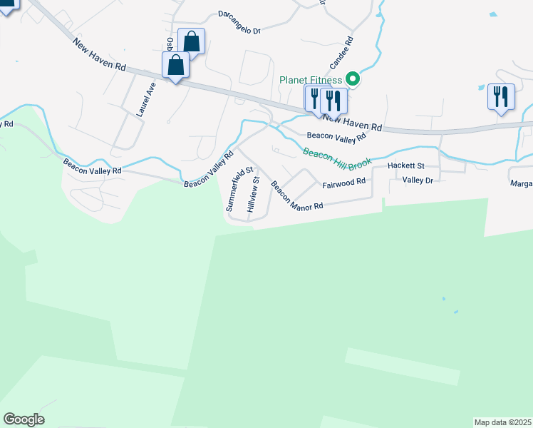 map of restaurants, bars, coffee shops, grocery stores, and more near 33 Summerfield Street in Naugatuck